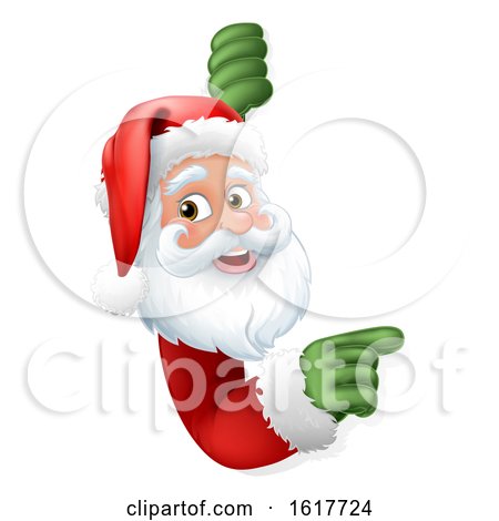 Santa Claus Christmas Cartoon Character Pointing Around a Sign by AtStockIllustration