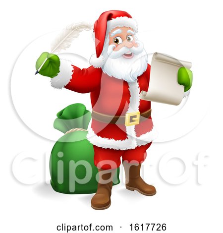 Santa Claus Checking Christmas Gift List Cartoon by AtStockIllustration