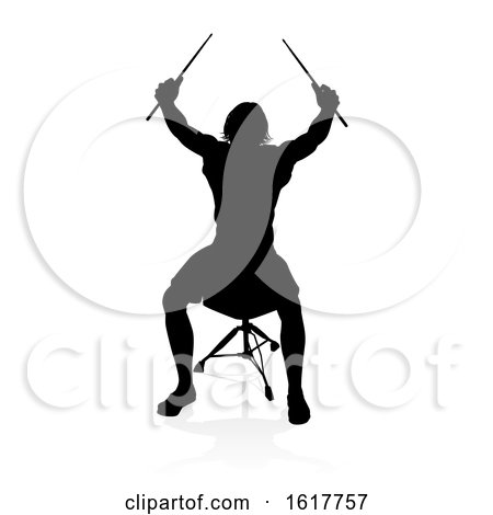 Musician Drummer Silhouette, on a white background by AtStockIllustration