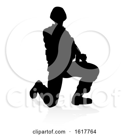 Soldier Detailed Silhouette, on a white background by AtStockIllustration