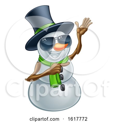Pointing Snowman Wearing a Top Hat and Sunglasses by AtStockIllustration