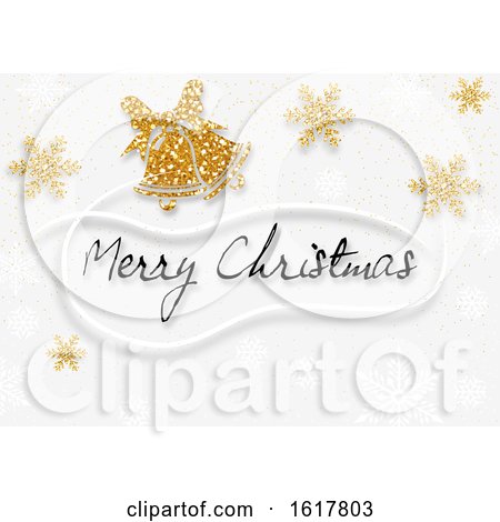 Merry Christmas Greeting with Glittery Snowflakes and Bells by dero
