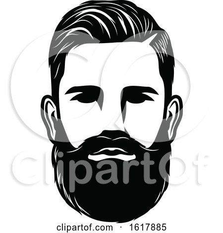 Black and White Mans Face with a Beard and Mustache by Vector Tradition SM