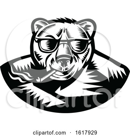 Bear Smoking Cigar Woodcut by patrimonio