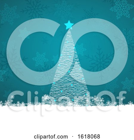 Scribble Christmas Tree on a Snowflake Background by KJ Pargeter