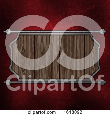Grunge Wooden Plaque on Red Stratched Metal Background by KJ Pargeter