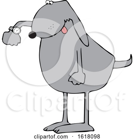 Cartoon Punctual Dog Checking Time on His Wrist Watch by djart