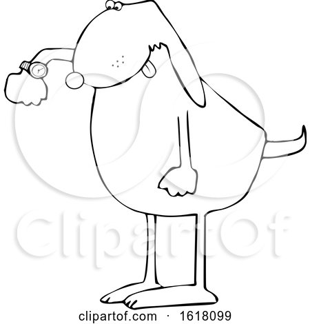 Cartoon Black and White Punctual Dog Checking Time on His Wrist Watch by djart