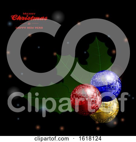 Festive Holly Disco Balls and Text on Glowing Background by elaineitalia