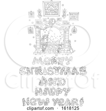 Black and White Merry Christmas and Happy New Year Greeting Under a Hearth by Alex Bannykh