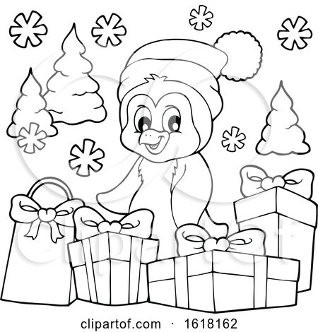 Black and White Christmas Penguin with Gifts by visekart