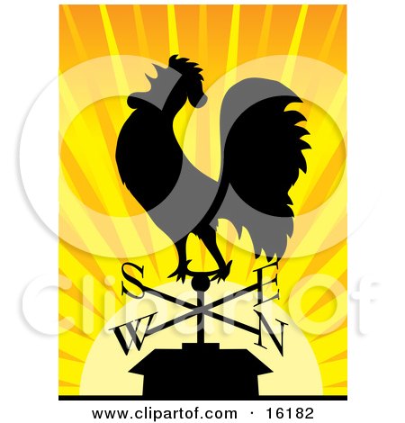 Silhouetted Rooster Crowing On A Weathervane At Sunrise Clipart Illustration Image by Maria Bell