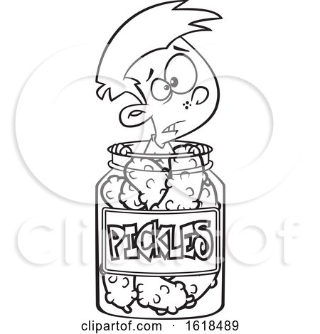 Cartoon Lineart Boy Caught in a Pickle Jar by toonaday #1618489