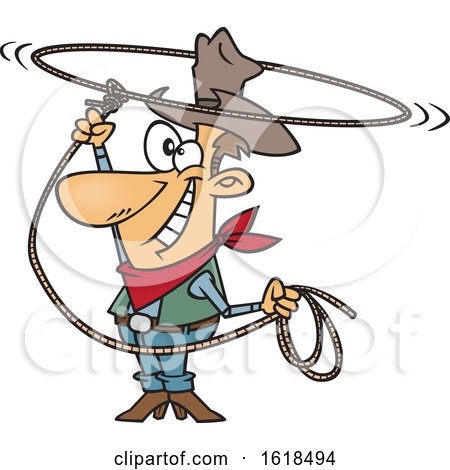 Cartoon White Cowboy Swinging a Lasso and Performing a Rope Trick by toonaday