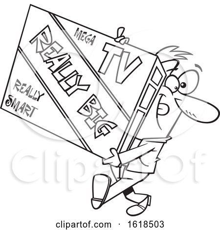Cartoon Outline Man Carrying a Really Big Tv by toonaday