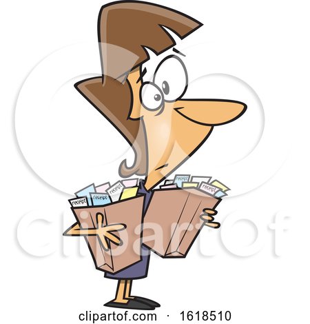 Cartoon White Woman Carrying Bags of Receipts by toonaday