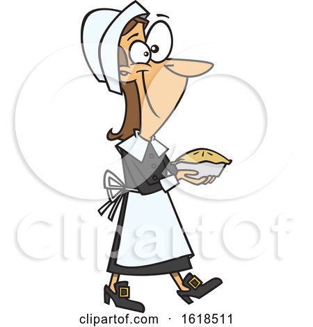 Cartoon Pilgrim Woman Carrying a Pie by toonaday