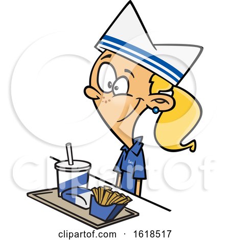 Cartoon White Girl Working Fast Food by toonaday