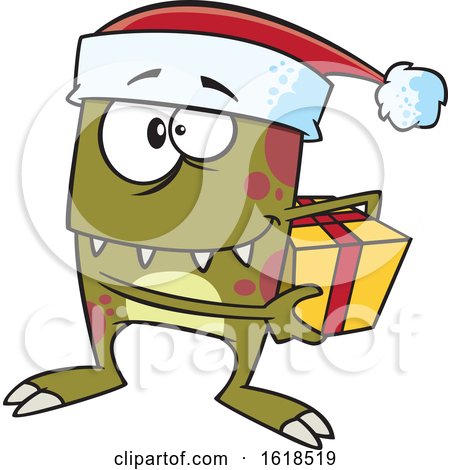 Cartoon Christmas Elf Monster Holding a Gift by toonaday