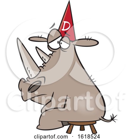 Cartoon Rhino Wearing a Dunce Hat by toonaday