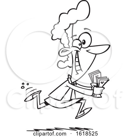 Cartoon Lineart Black Woman Running to Spend Money by toonaday