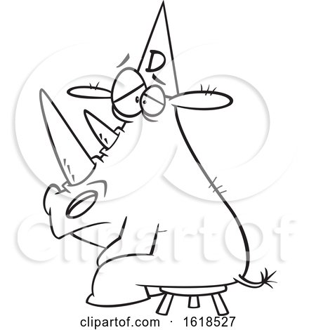 Cartoon Lineart Rhino Wearing a Dunce Hat by toonaday