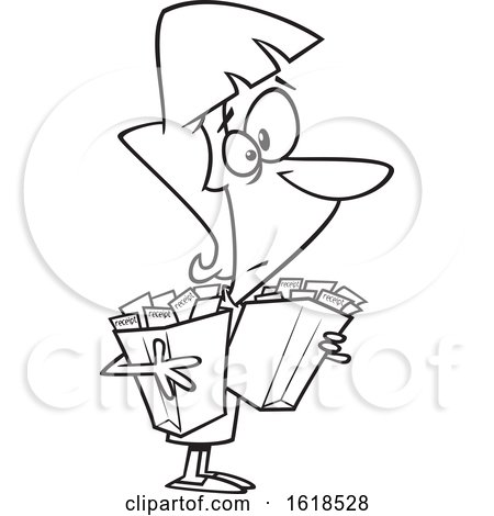 Cartoon Lineart Woman Carrying Bags of Receipts by toonaday