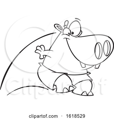 Cartoon Lineart Pool Cleaner Hippo Jumping by toonaday