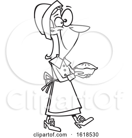 Cartoon Lineart Pilgrim Woman Carrying a Pie by toonaday