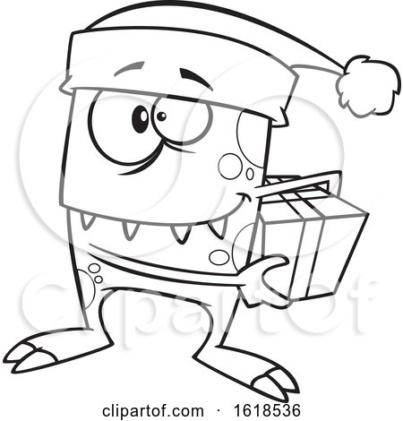 Cartoon Lineart Christmas Elf Monster Holding a Gift by toonaday