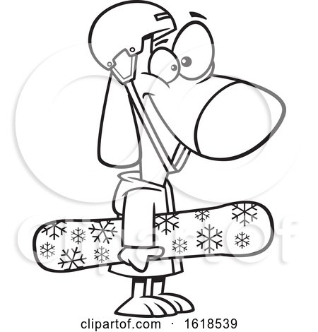 Cartoon black and white dog snowboarder by toonaday