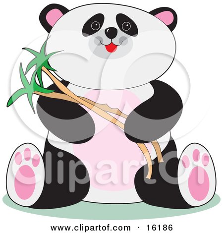Cute Chubby Panda Sitting And Holding Bamboo Stalks Clipart Illustration Image by Maria Bell