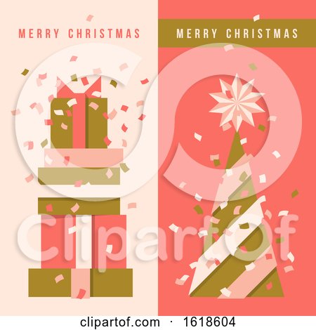 Two Vertical Flyers with Christmas Tree, Holiday Gifts and Colorful Confetti in the Air by elena