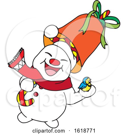Happy Snowman Holding a Bird by Cherie Reve