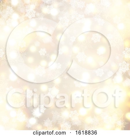 Golden Christmas Background with Snowflakes and Stars by KJ Pargeter