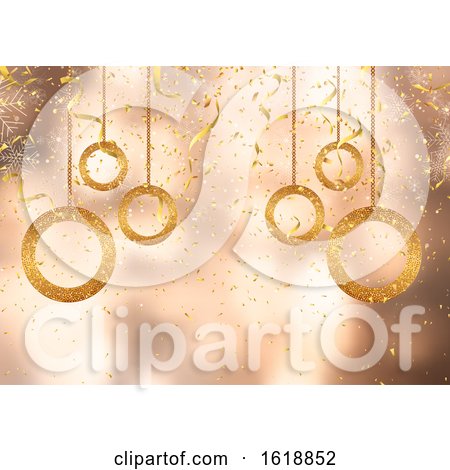 Christmas Background with Gold Confetti and Decorations by KJ Pargeter