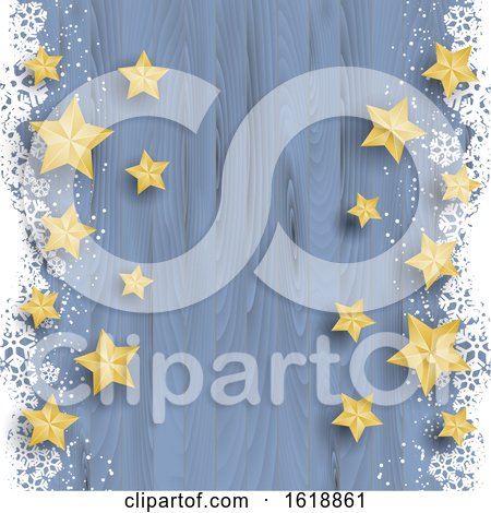 Christmas Stars on Snowy Wood Background by KJ Pargeter