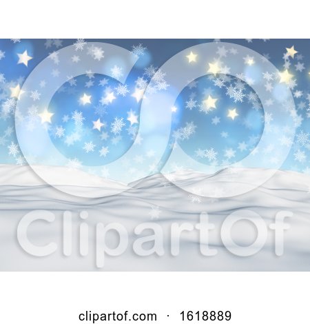 3D Christmas Background with Snowflakes and Stars by KJ Pargeter
