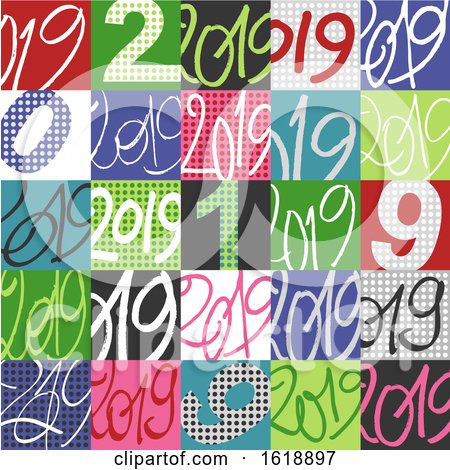 Colorful Patterned 2019 New Year Tile Background by NL shop