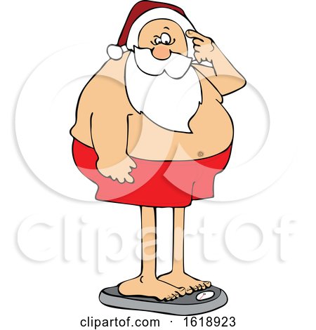 Cartoon Santa Claus Standing on the Scale and Seeing Holiday Weight Gain by djart
