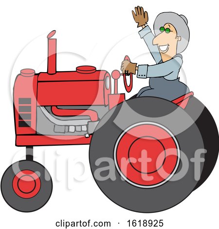 Cartoon Happy Male Farmer Waving While Operating a Tractor by djart