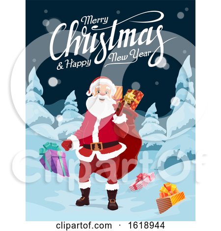 Merry Christmas and Happy New Year Greeting with Santa by Vector Tradition SM