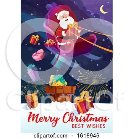 Merry Christmas Best Wishes Greeting with Santa by Vector Tradition SM