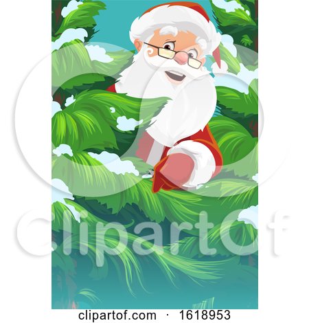 Santa Claus Peeking Around a Tree by Vector Tradition SM