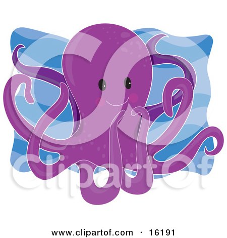 Cute Purple Octopus Waving Its Tentacles Underwater In The Blue Ocean Clipart Illustration Image by Maria Bell