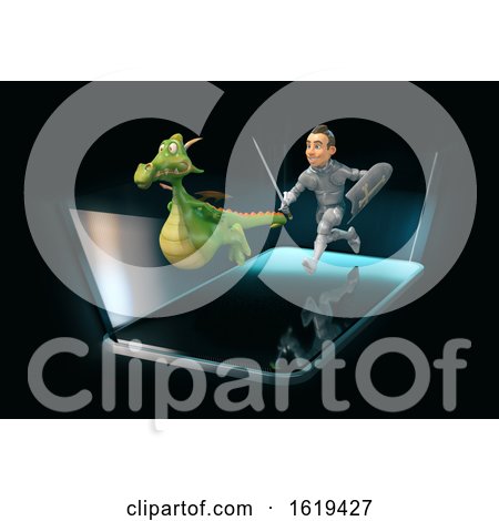 3d Knight Chasing a Dragon over a Smart Phone Screen by Julos