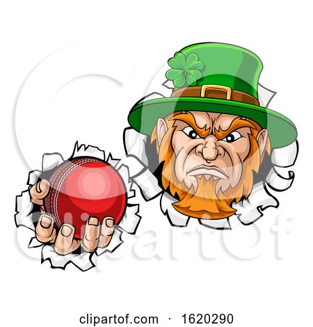 Leprechaun Cricket Mascot Ripping Background by AtStockIllustration