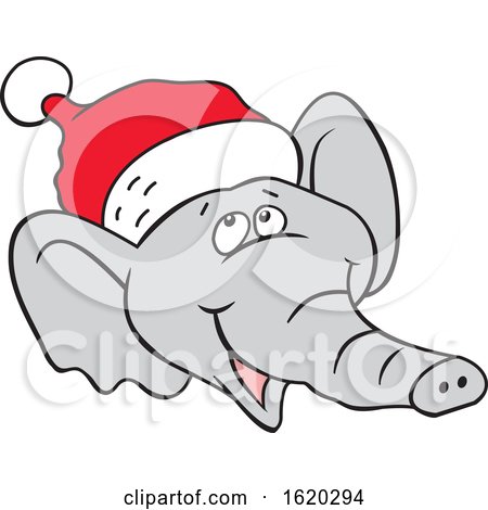 Cartoon Happy Christmas Elephant Face with a Santa Hat by Johnny Sajem