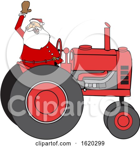 Cartoon Christmas Santa Waving and Driving a Tractor by djart