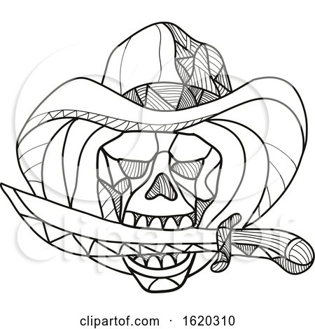 Cowboy Pirate Skull Biting Dagger Mosaic by patrimonio